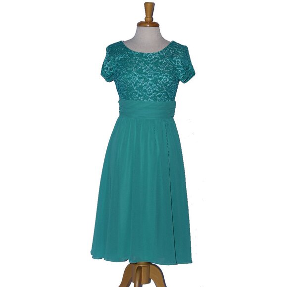 Fanny #1224 Short Chiffon & Lace Formal Dress-Size M, 2X-JADE-NEW - Picture 2 of 7